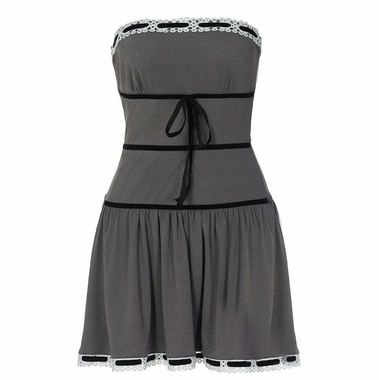 Chic French Maid Grey Dress for Y2K Aesthetic and Coquette Style