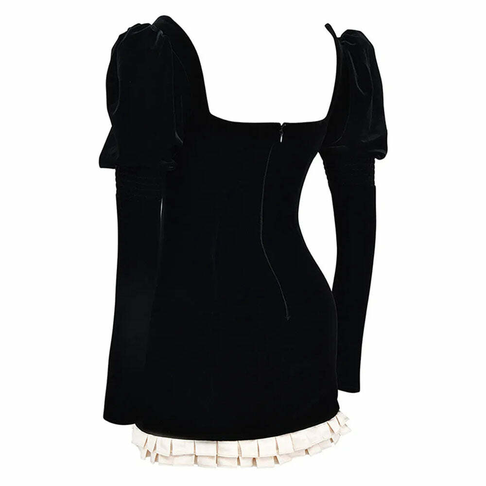 Chic French Maid Ruched Velvet Mini Dress for Y2K Aesthetic Lovers