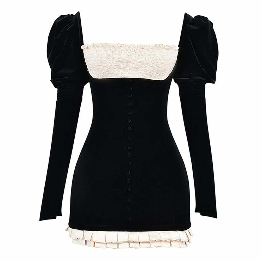 Chic French Maid Ruched Velvet Mini Dress for Y2K Aesthetic Lovers