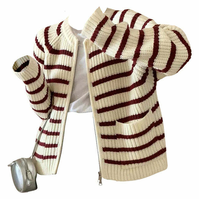 Chic French Mood Striped Cardigan for Y2K Aesthetic and Coquette Style