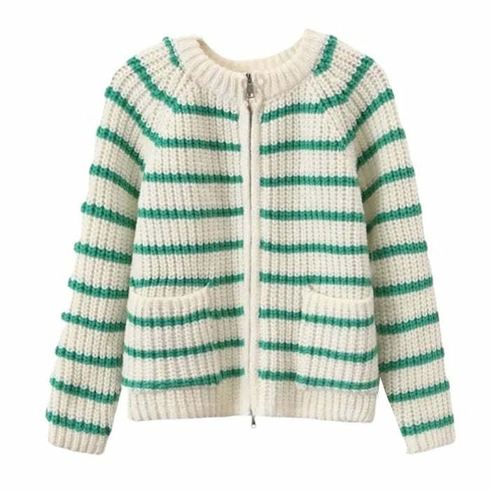 Chic French Mood Striped Cardigan for Y2K Aesthetic and Coquette Style