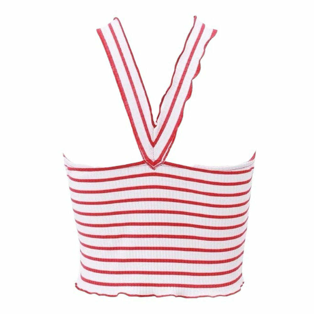 Chic French Rose Striped Tube Top for Y2K Aesthetic Outfits