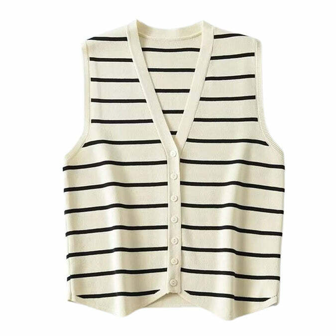 Chic French Striped Button Up Vest for Y2K Aesthetic Outfits