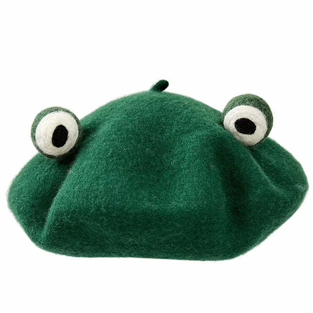 Chic Frog Beret for Y2K Fashion Lovers - Cute Aesthetic Accessory