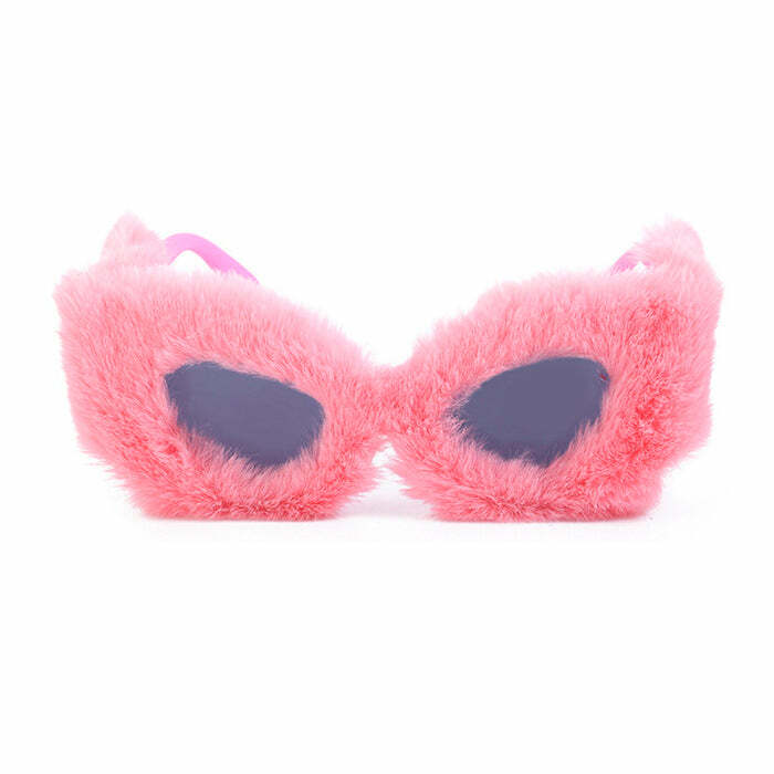 Chic Fuzzy Cat Eye Sunglasses for Y2K Aesthetic and Coquette Style