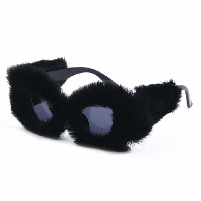 Chic Fuzzy Cat Eye Sunglasses for Y2K Aesthetic and Coquette Style