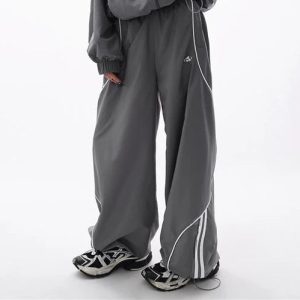 Chic Gray Wave Piped Jogger Set for Y2K Aesthetic and Comfy Style