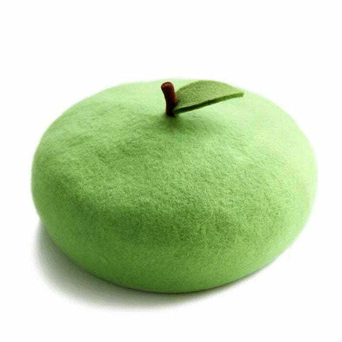 Chic Green Apple Beret for Y2K Fashion & Coquette Aesthetic Looks