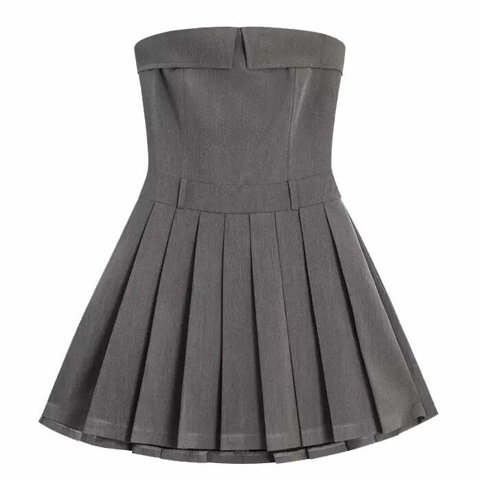 Chic Grey Pleated Mini Dress for Y2K Aesthetic & Coquette Style