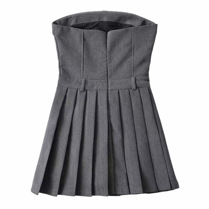 Chic Grey Pleated Mini Dress for Y2K Aesthetic & Coquette Style