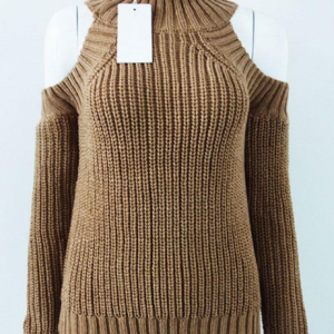 Chic High Neck Cold Shoulder Jumper for Y2K Aesthetic Outfits