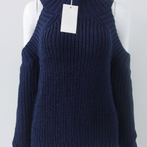 Chic High Neck Cold Shoulder Jumper for Y2K Aesthetic Outfits