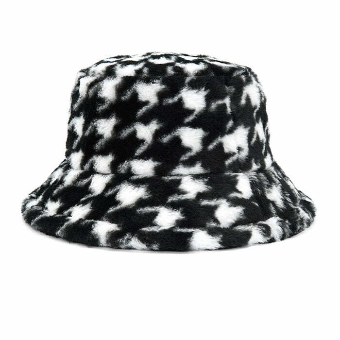 Chic Houndstooth Bucket Hat for Y2K Aesthetic and Coquette Style