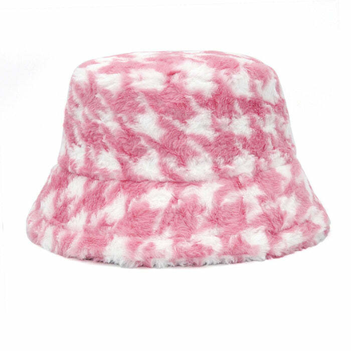 Chic Houndstooth Bucket Hat for Y2K Aesthetic and Coquette Style