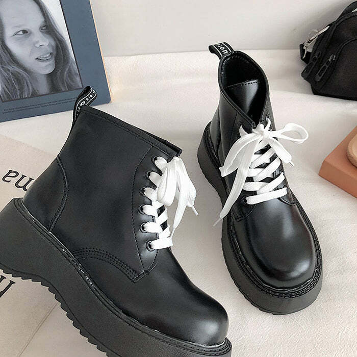 Chic Lace Up Ankle Boots for Y2K Aesthetic & Grunge Style Outfits