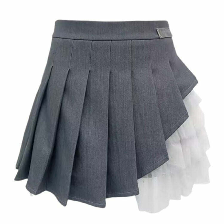 Chic Layered Gray Cargo Skirt for Y2K and Grunge Aesthetic Outfits