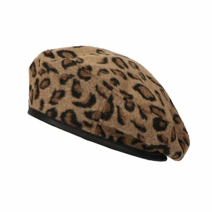 Chic Leopard Beret Hat for Y2K Fashion & Coquette Aesthetic Looks