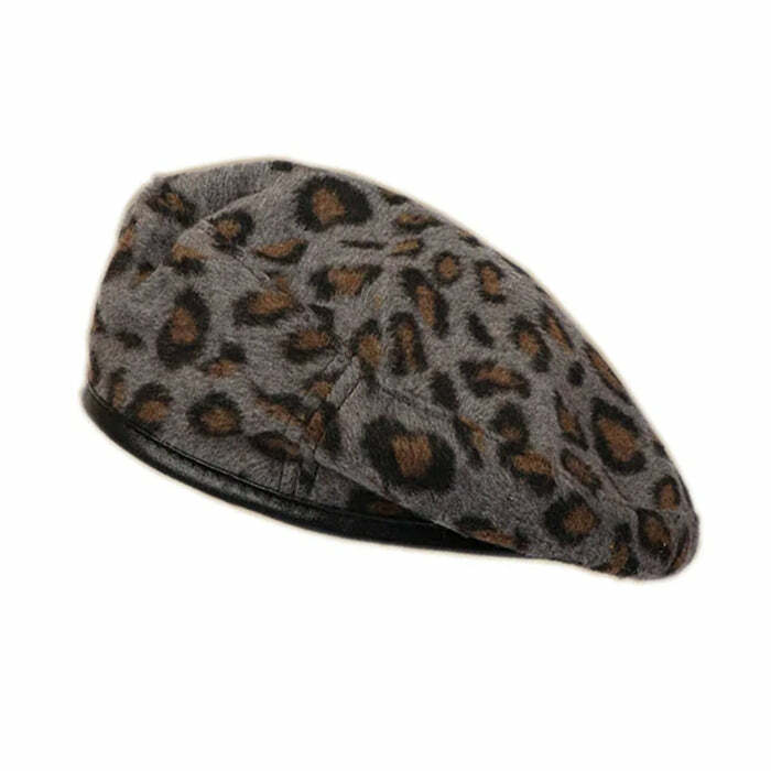 Chic Leopard Beret Hat for Y2K Fashion & Coquette Aesthetic Looks