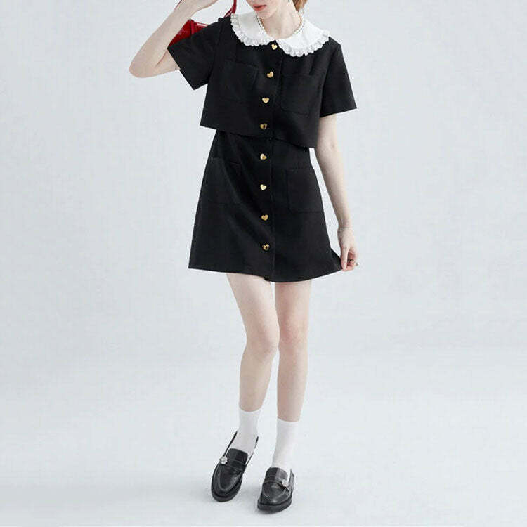 Chic Little Witch Mini Black Dress for Y2K Aesthetic & Grunge Style