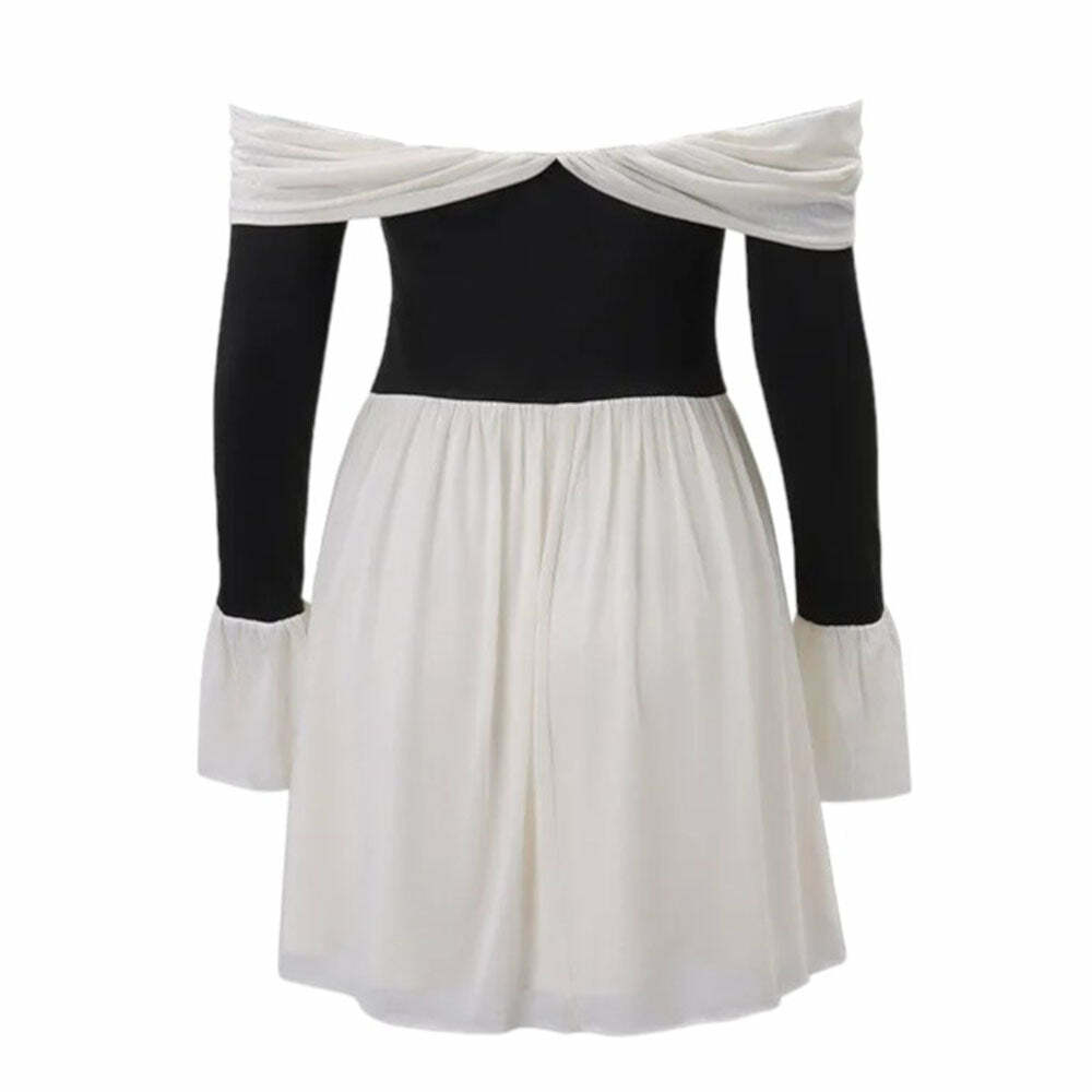 Chic Mademoiselle Bow Off Shoulder Dress for Y2K Aesthetic Lovers