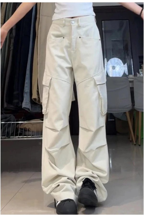 Chic Minimalist Cargo Wide-Leg Pants for Y2K and Grunge Aesthetic