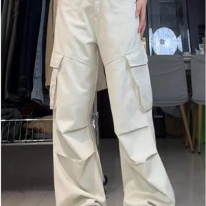 Chic Minimalist Cargo Wide-Leg Pants for Y2K and Grunge Aesthetic