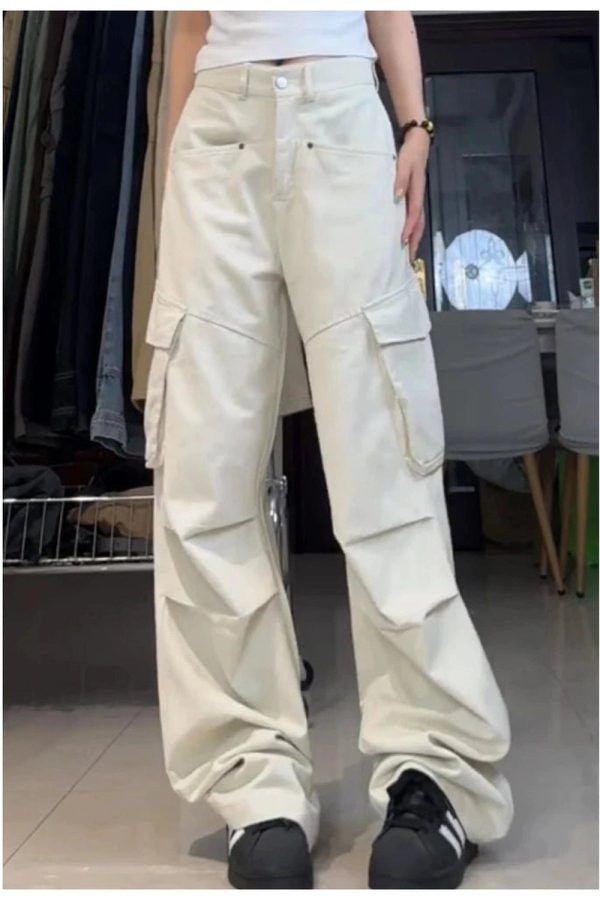 Chic Minimalist Cargo Wide-Leg Pants for Y2K and Grunge Aesthetic