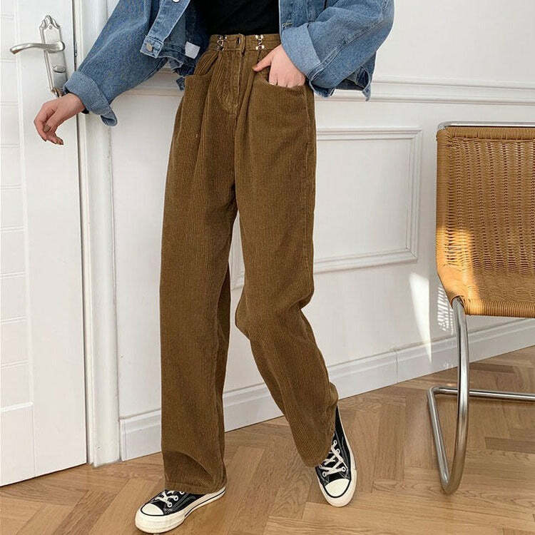 Chic Minimalist Cord Pants for Y2K Aesthetic and Grunge Style Outfits