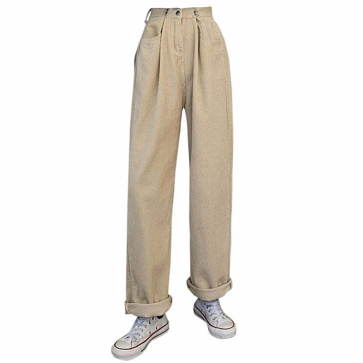 Chic Minimalist Cord Pants for Y2K Aesthetic and Grunge Style Outfits