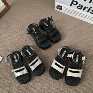 Chic Minimalist Square Toe Sandals for Y2K and Coquette Aesthetic