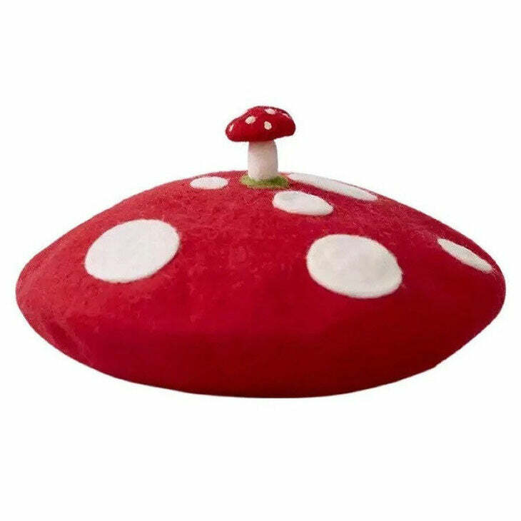 Chic Mushroom Beret Hat for Y2K Aesthetic and Coquette Style Outfits