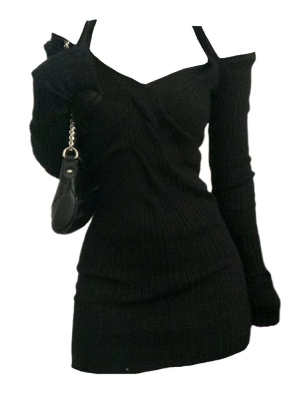 Chic Off-Shoulder Knit Mini Dress for Y2K Aesthetic & Coquette Style