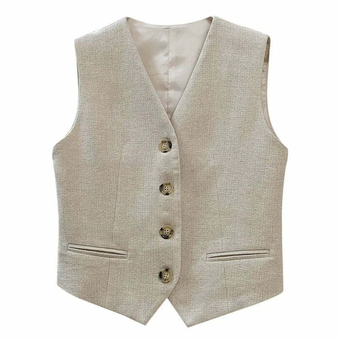 Chic Old Money Aesthetic Linen Vest for Effortless Y2K Style