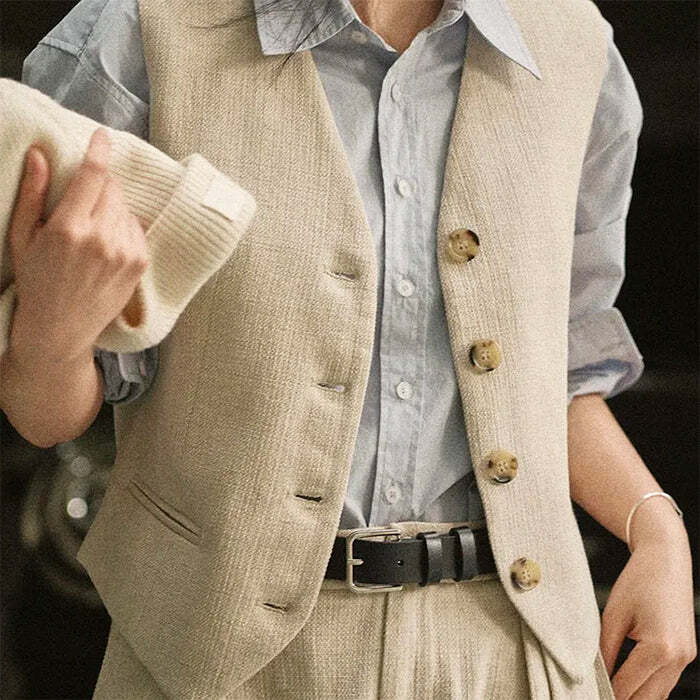 Chic Old Money Aesthetic Linen Vest for Effortless Y2K Style