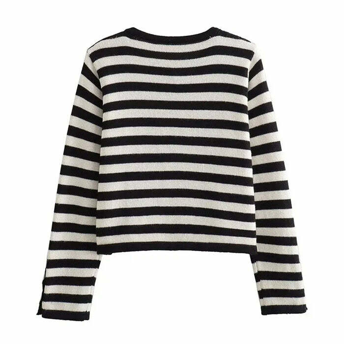 Chic Old Money Striped Cardigan for Y2K Aesthetic & Preppy Style