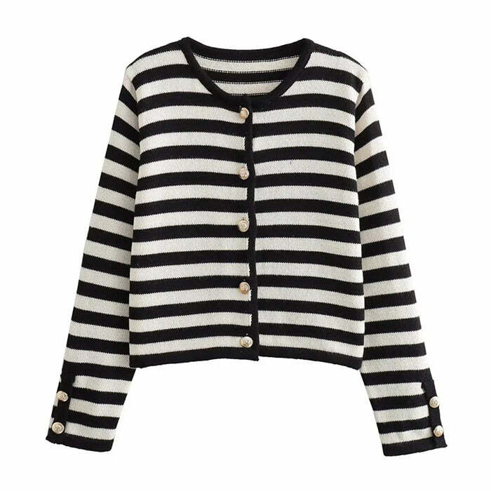 Chic Old Money Striped Cardigan for Y2K Aesthetic & Preppy Style