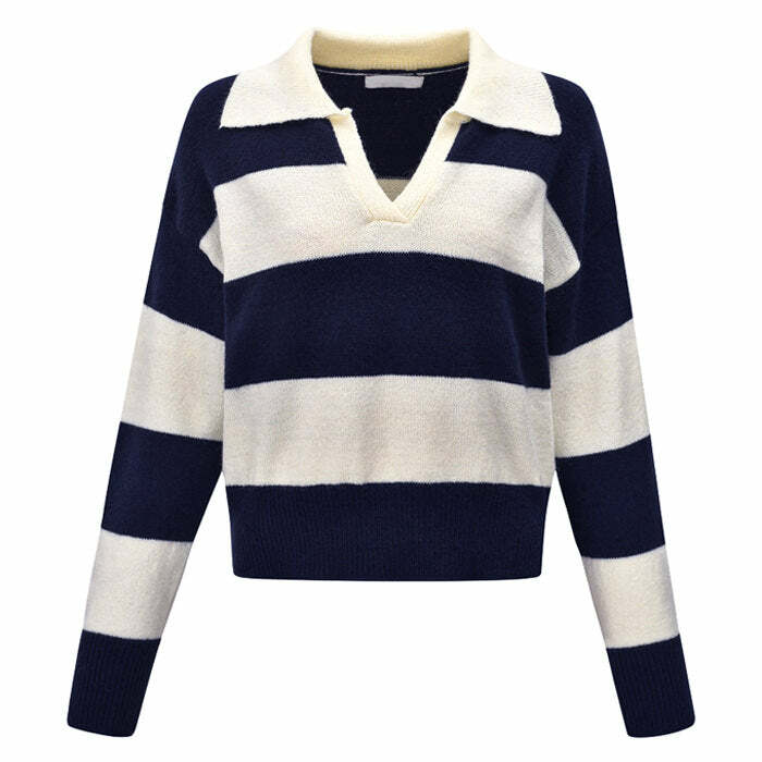 Chic Old Money Striped Pullover for Y2K Aesthetic & Preppy Style