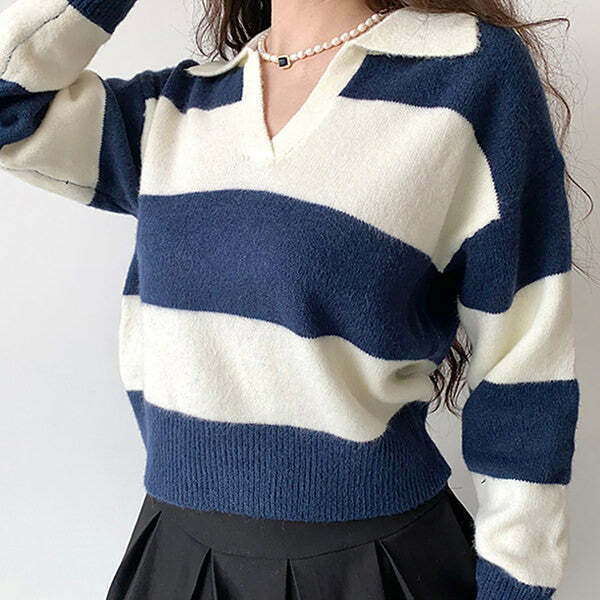 Chic Old Money Striped Pullover for Y2K Aesthetic & Preppy Style