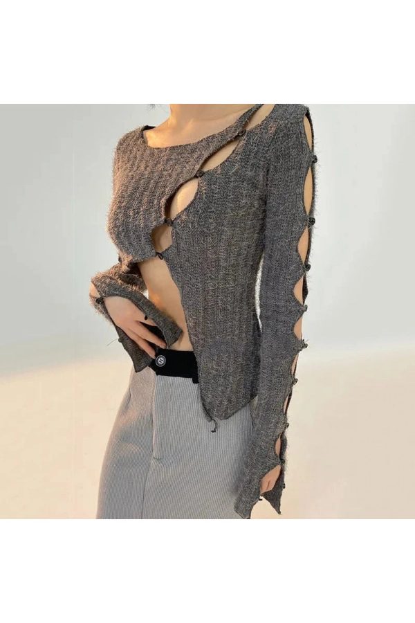 Chic Open Weave Cutout Sweater for Y2K Aesthetic & Cozy Fall Vibes