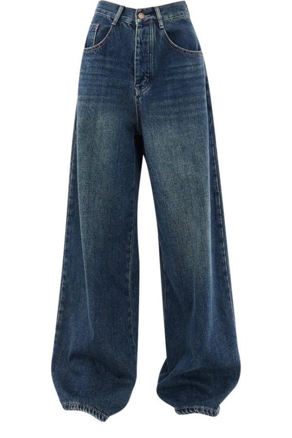 Chic Oversized Dark Wash Wide-Leg Jeans for Y2K and Grunge Aesthetics