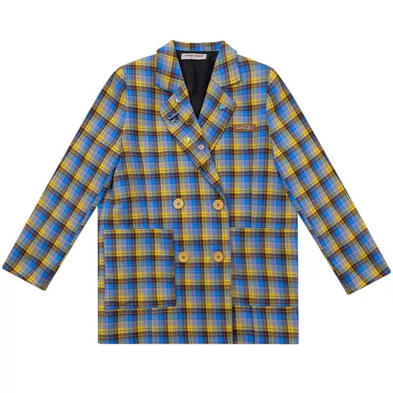 Chic Oversized Plaid Blazer for Y2K Fashion & Coquette Aesthetic