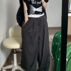 Chic Oversized Striped Palazzo Pants for Y2K and Coquette Aesthetic