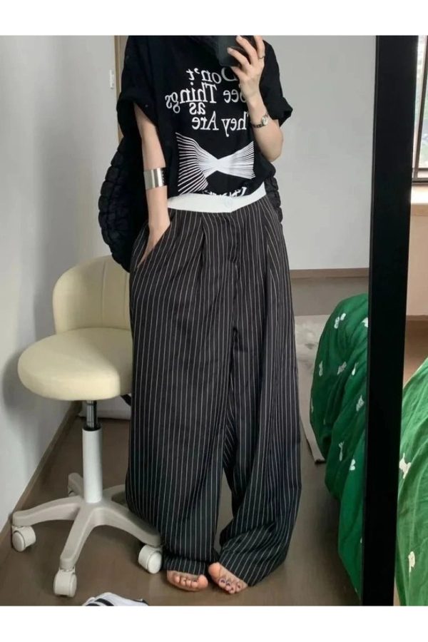 Chic Oversized Striped Palazzo Pants for Y2K and Coquette Aesthetic