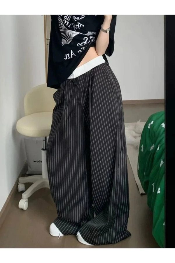 Chic Oversized Striped Palazzo Pants for Y2K and Coquette Aesthetic