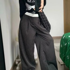 Chic Oversized Striped Palazzo Pants for Y2K and Coquette Aesthetic