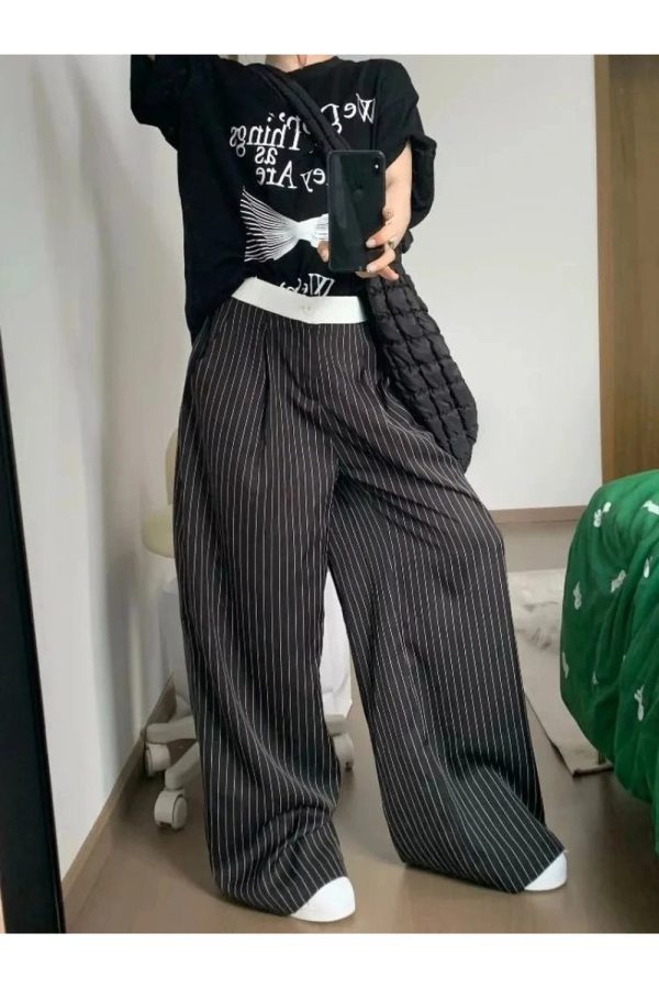 Chic Oversized Striped Palazzo Pants for Y2K and Coquette Aesthetic