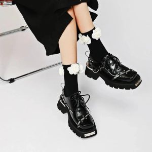 Chic Patent Leather Oxford Shoes for Y2K Aesthetic & Preppy Style