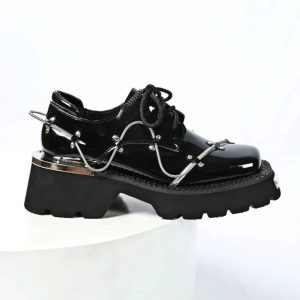 Chic Patent Leather Oxford Shoes for Y2K Aesthetic & Preppy Style