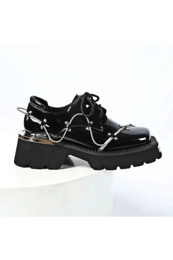 Chic Patent Leather Oxford Shoes for Y2K Aesthetic & Preppy Style