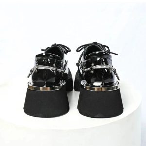 Chic Patent Leather Oxford Shoes for Y2K Aesthetic & Preppy Style